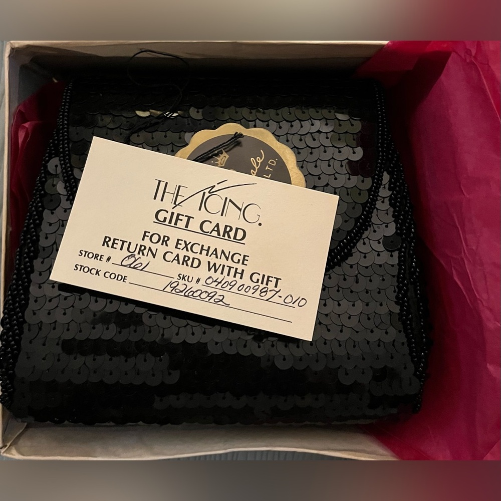 Vintage La Regale EC Black Sequin Beaded Strap Evening Bag authentic cards/box - Picture 8 of 10